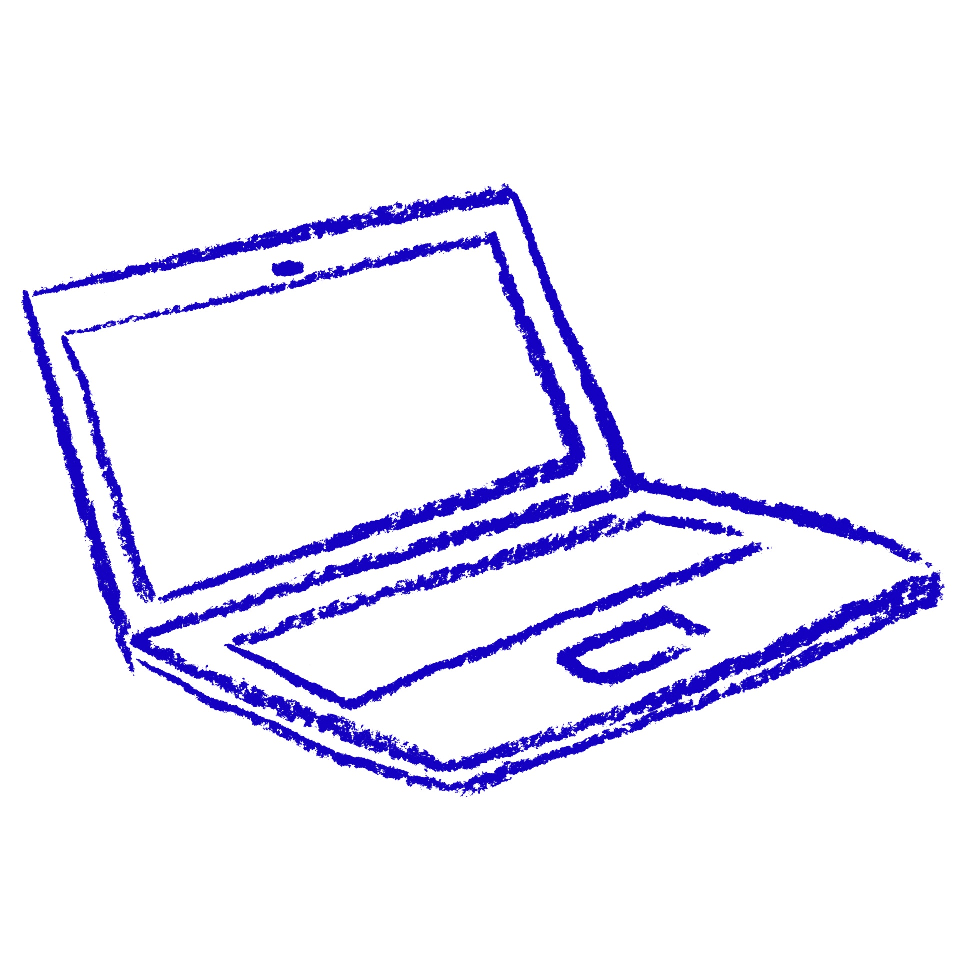 Icon of a laptop in blue, depicted with a simple outline and an open screen.