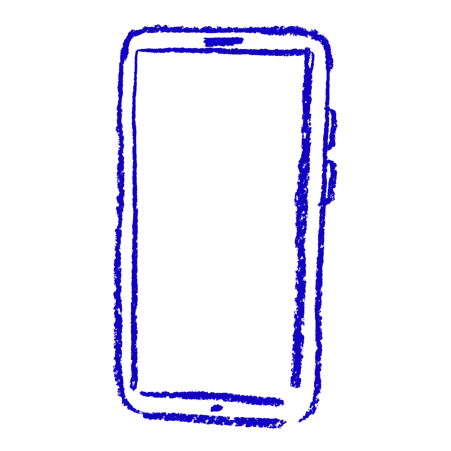 Icon of a smartphone in blue, depicted with a simple outline and a circular home button at the bottom.